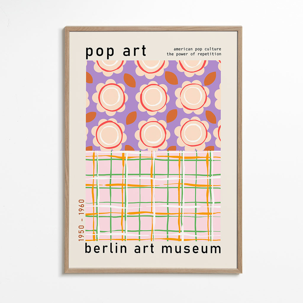 Pop-art blomsterillustration med gitter – Oak Frame