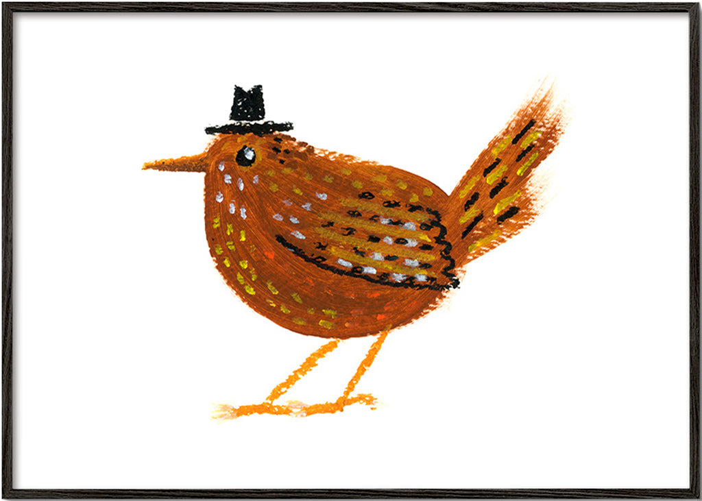 Billede fugl med lille cowboyhat – Black Frame