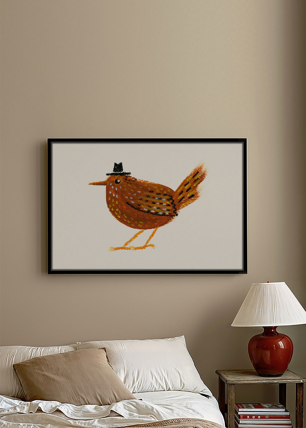 Billede fugl med lille cowboyhat – Canvas2