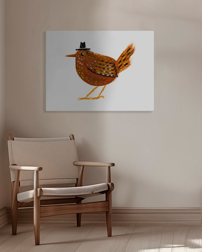 Billede fugl med lille cowboyhat – Canvas