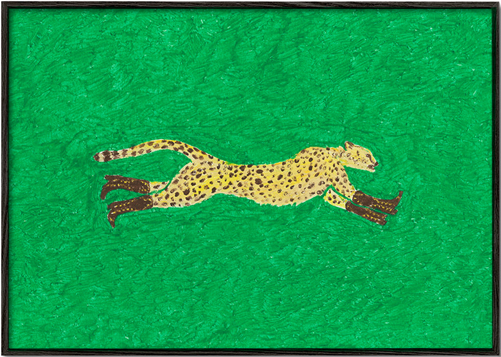 Løbende gepard på grøn baggrund – Black Frame