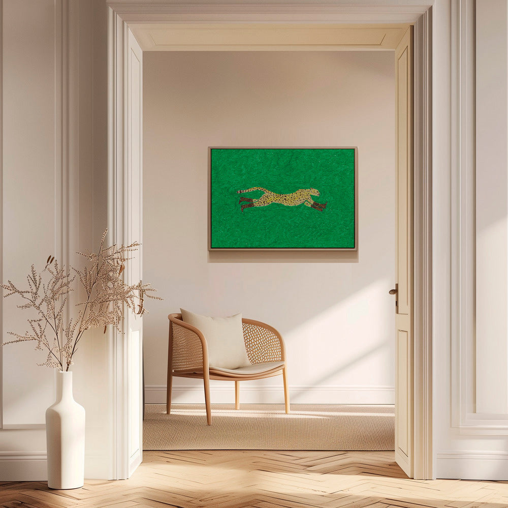 Løbende gepard på grøn baggrund – Canvas1