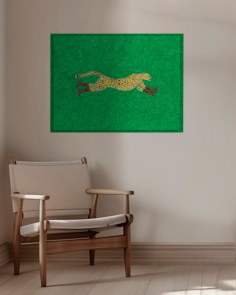 Løbende gepard på grøn baggrund – Canvas