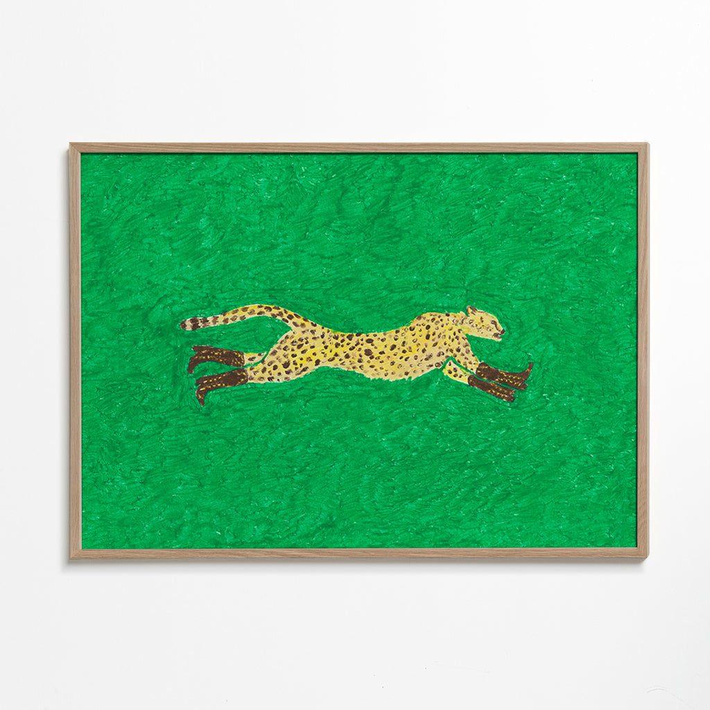 Løbende gepard på grøn baggrund – Oak Frame