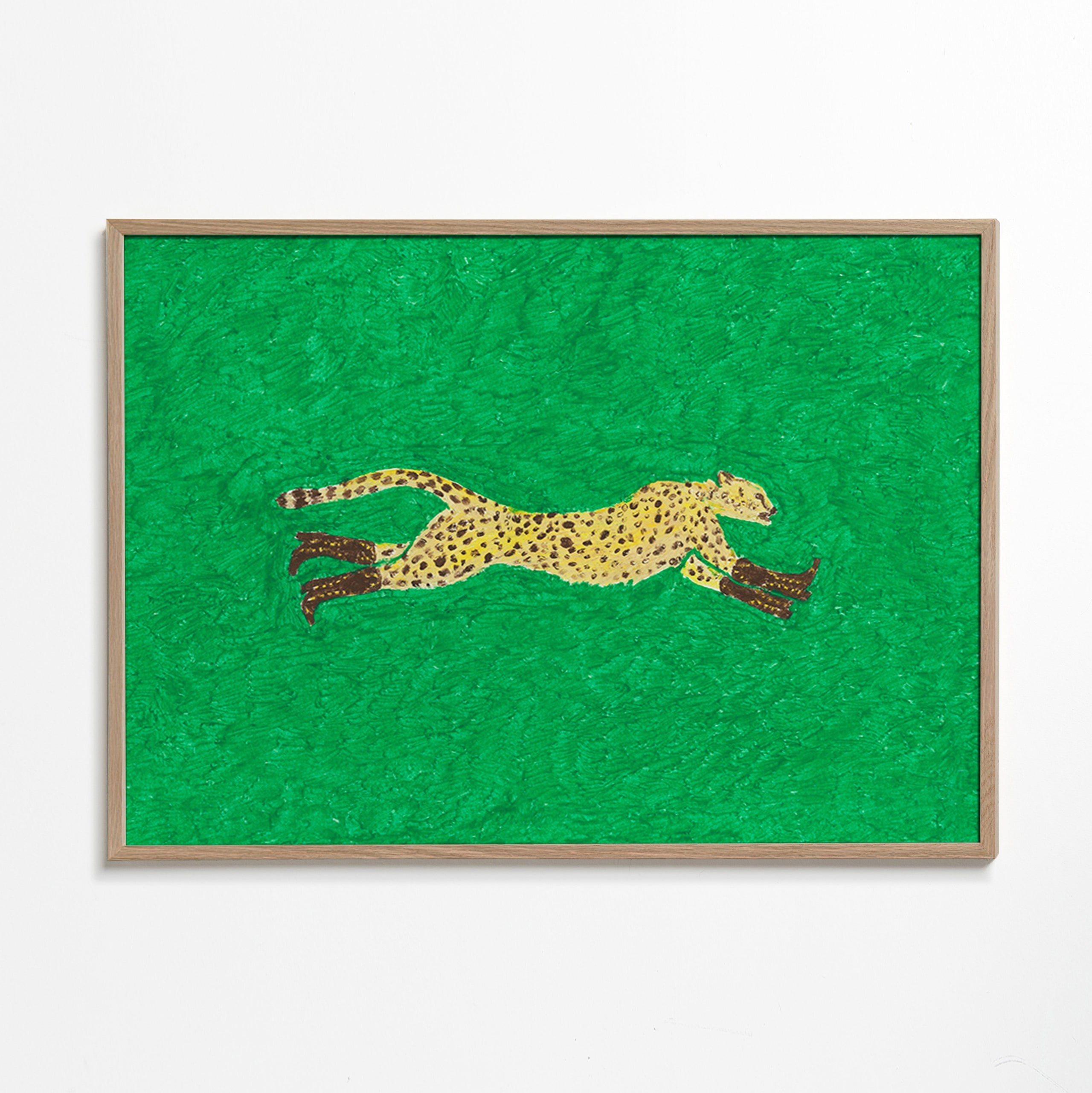 Løbende gepard på grøn baggrund – Oak Frame