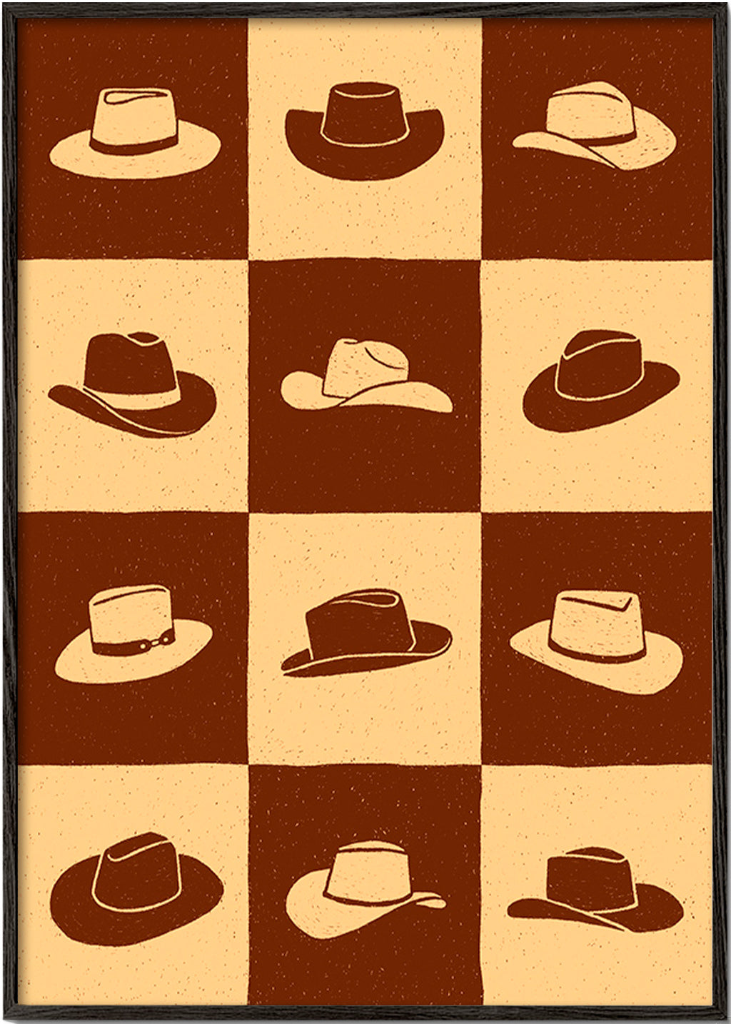Illustration af cowboyhatte på skakbræt – Black Frame