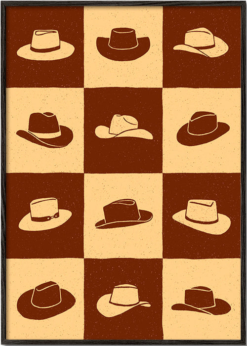 Illustration af cowboyhatte på skakbræt – Black Frame