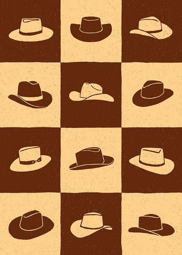 Illustration af cowboyhatte på skakbræt