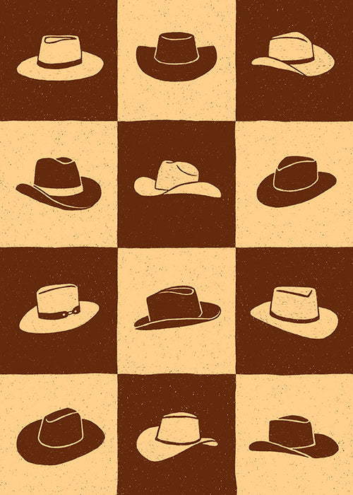 Illustration af cowboyhatte på skakbræt