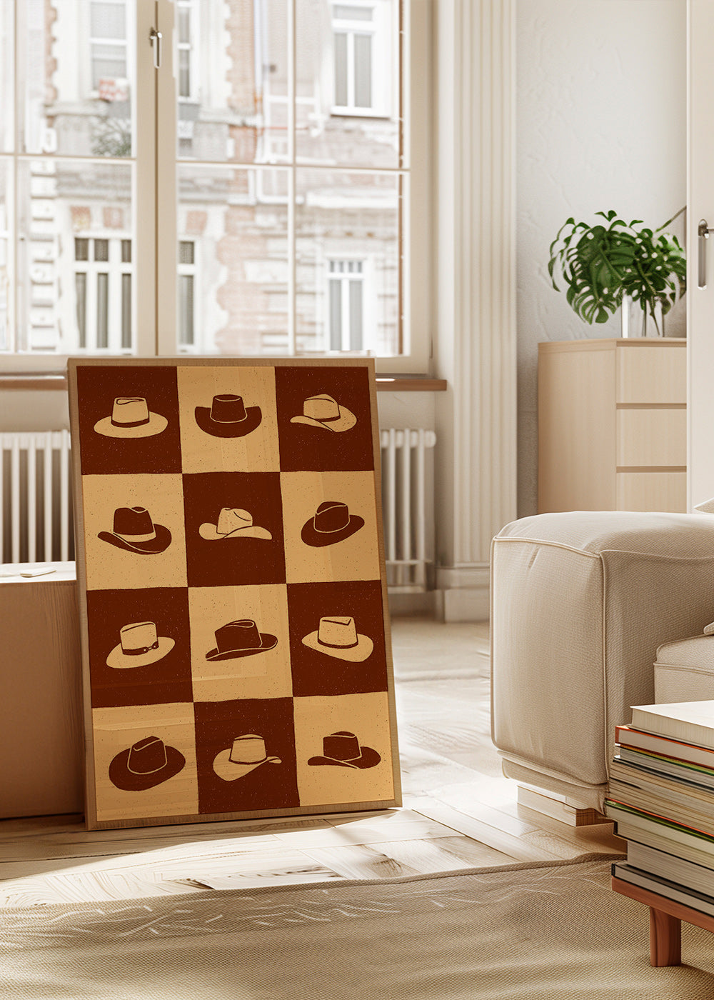 Illustration af cowboyhatte på skakbræt – Product3