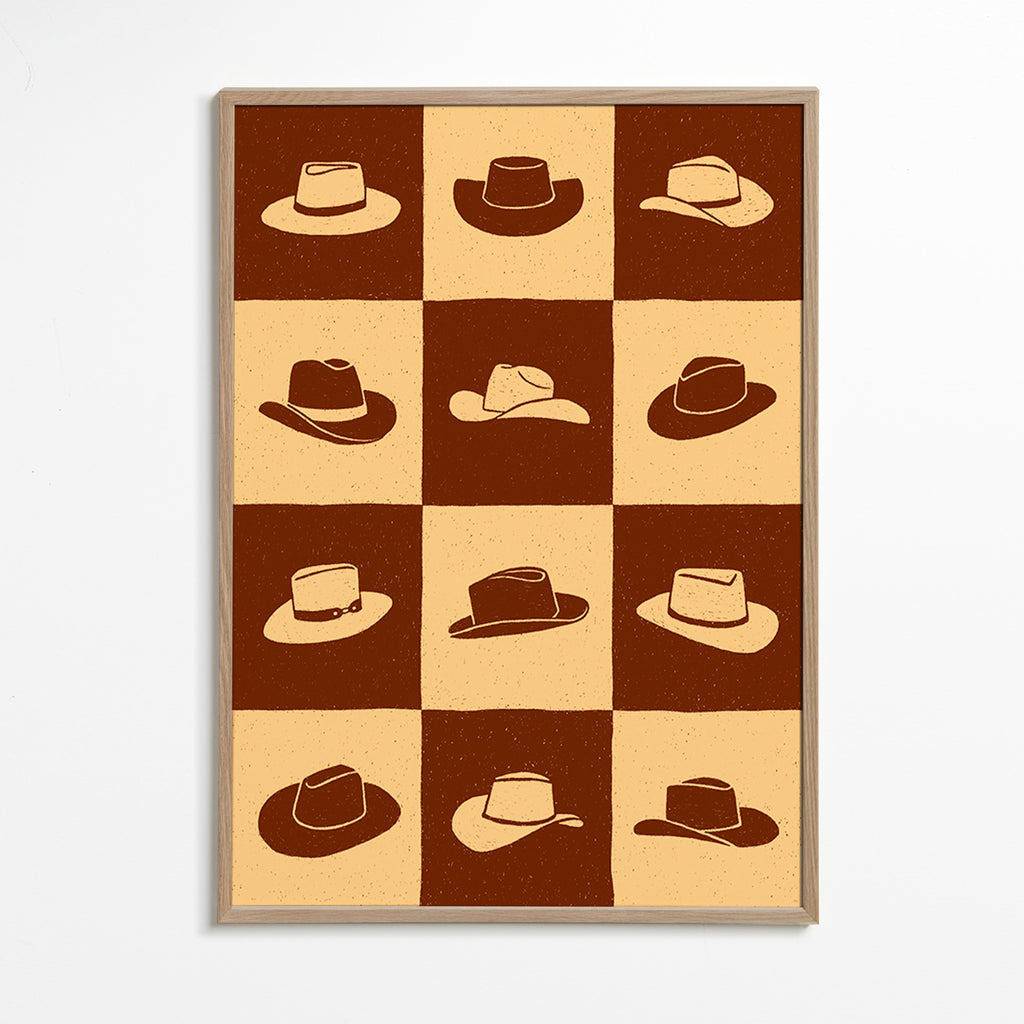 Illustration af cowboyhatte på skakbræt – Oak Frame