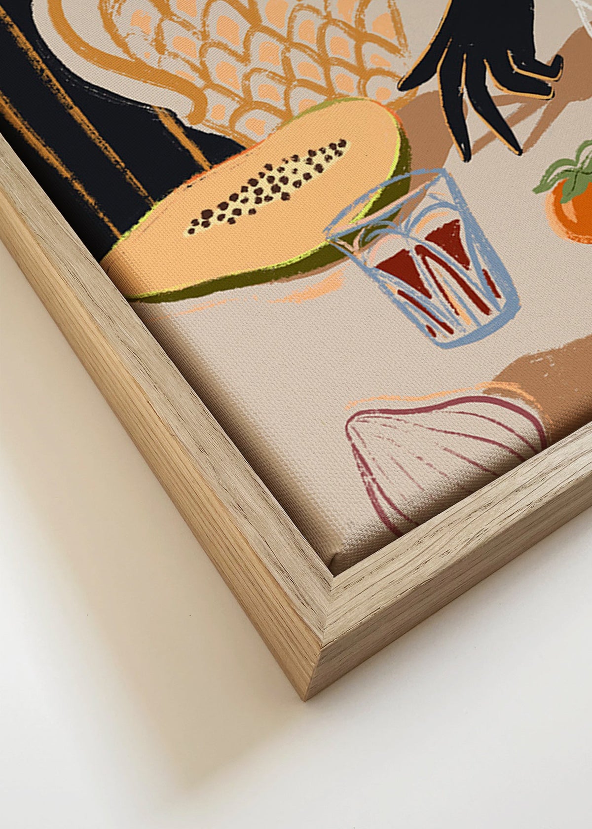 Køkkenkunst med tropisk frugt og vase – Canvas detail