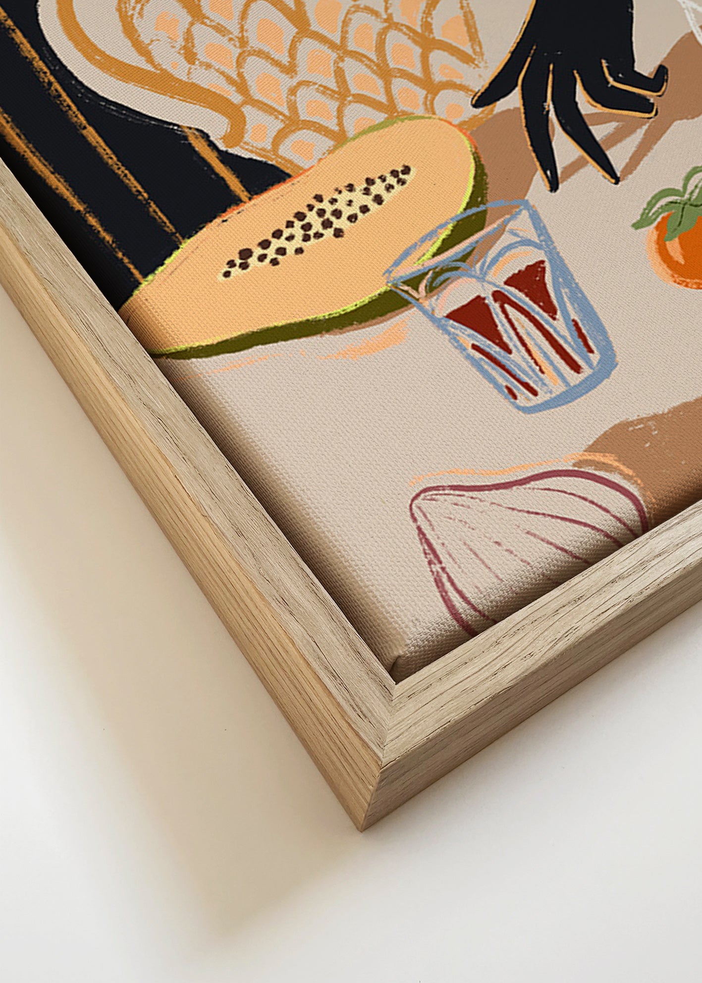 Køkkenkunst med tropisk frugt og vase – Canvas detail