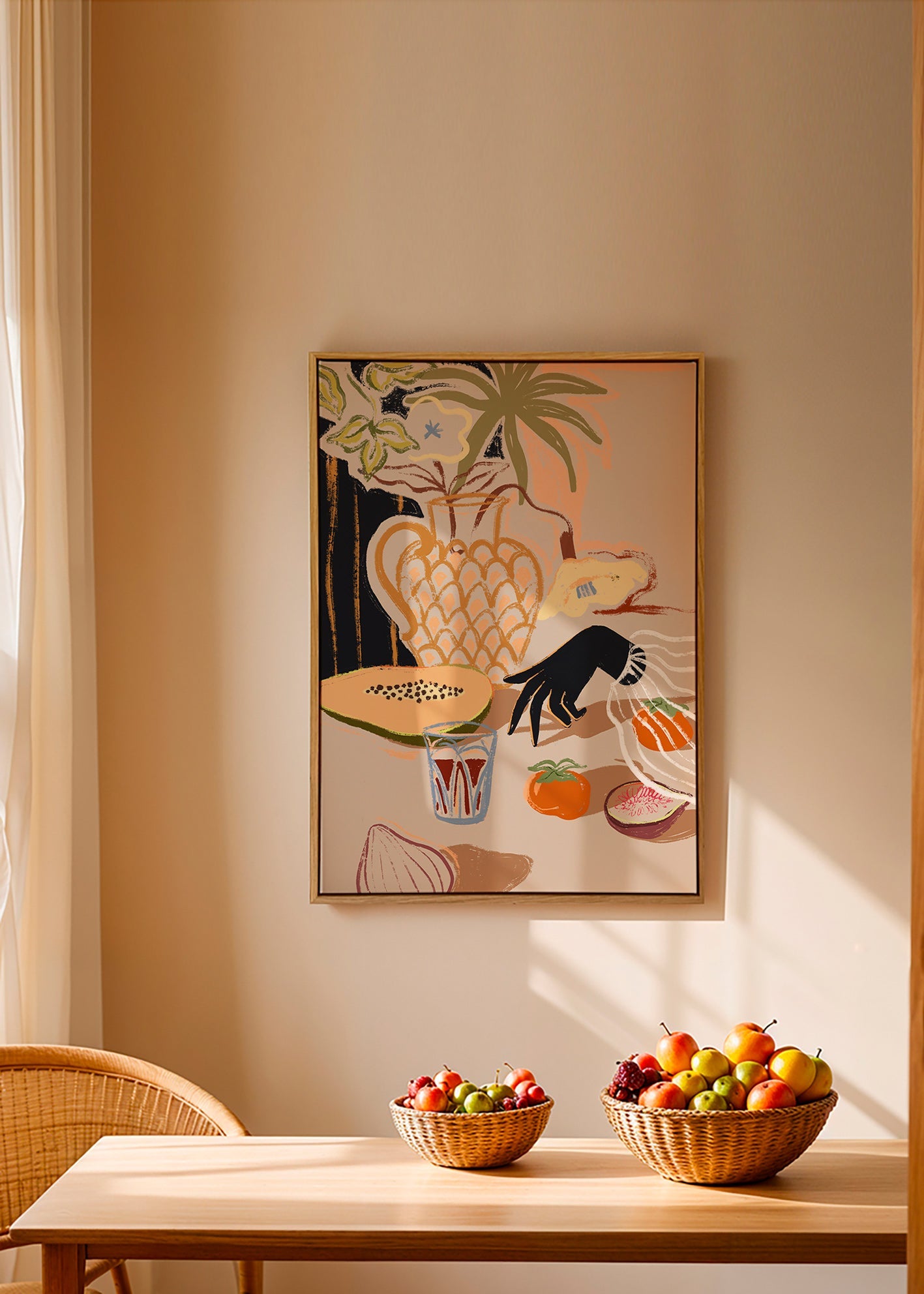 Køkkenkunst med tropisk frugt og vase – Canvas1