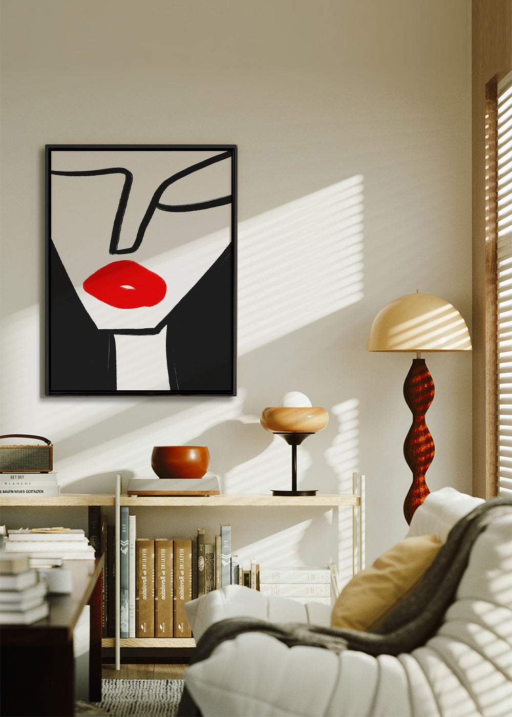 Minimalistisk plakat røde læber profil – Canvas2