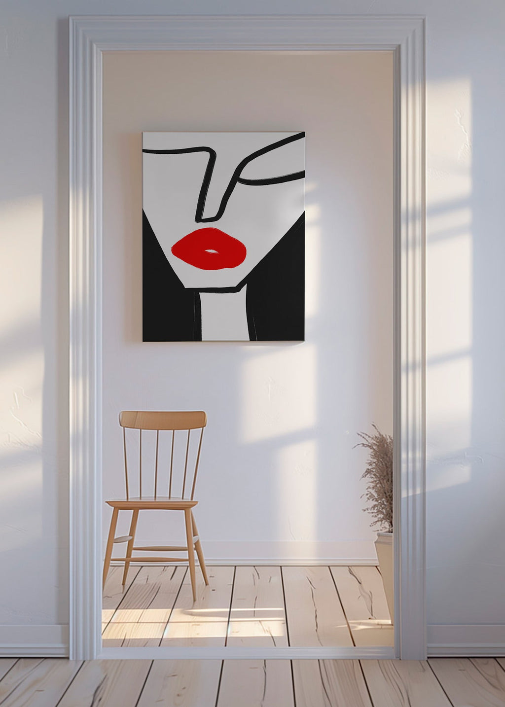 Minimalistisk plakat røde læber profil – Canvas