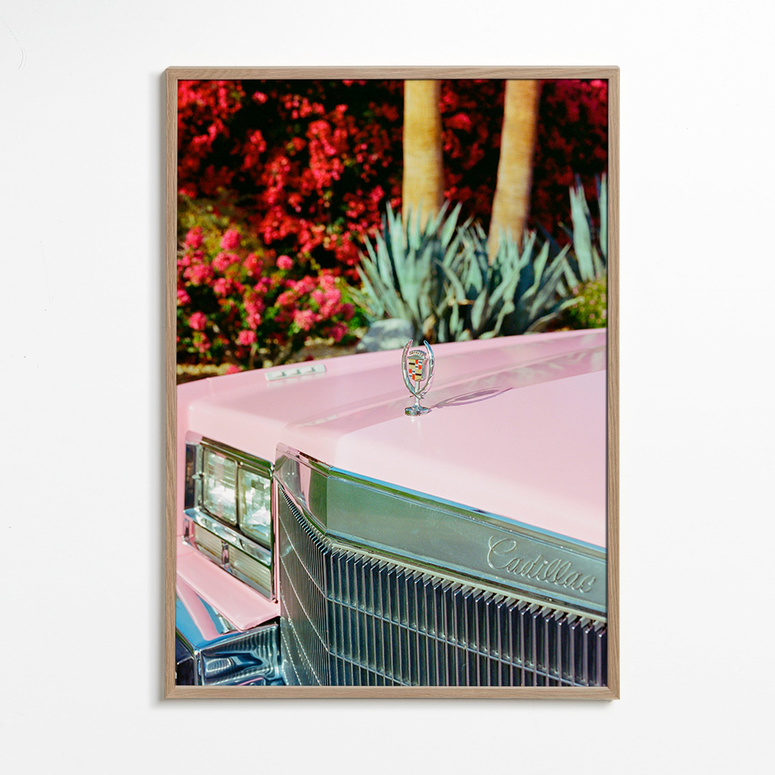 Vintage print Pink Cadillac – Oak Frame