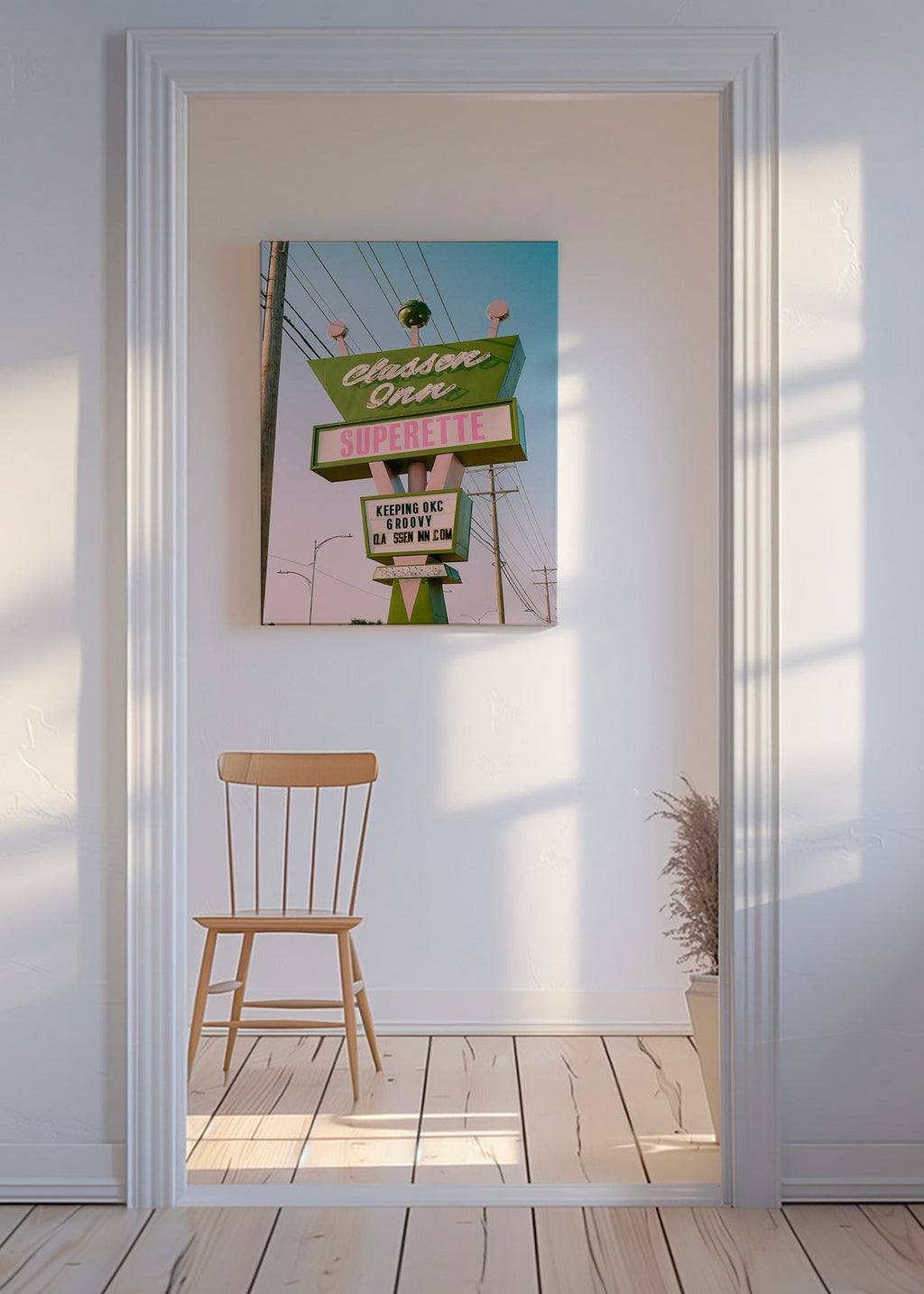 Vintage skilt fotografi grøn og rosa – Canvas