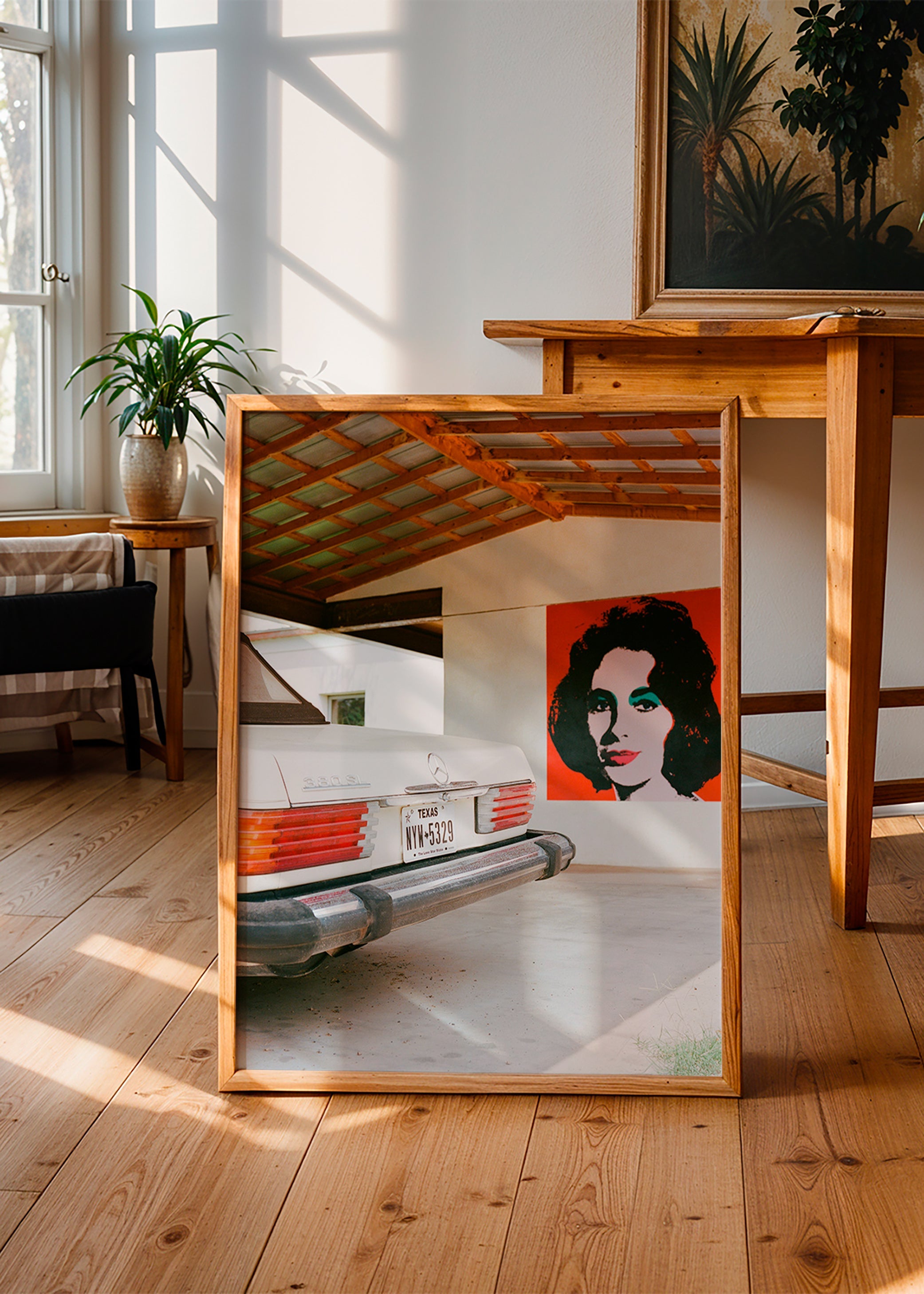 Fotografi af klassisk bil og murportræt – Product2