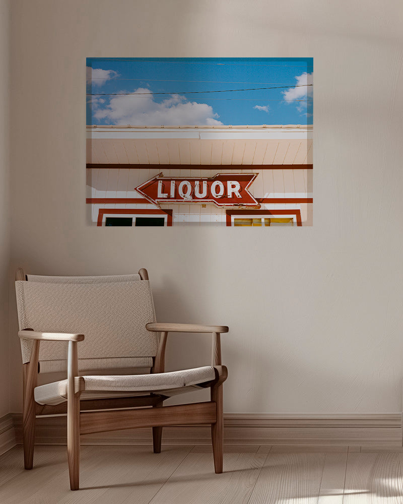 Vintage foto skilt 'LIQUOR' mod blå himmel – Canvas