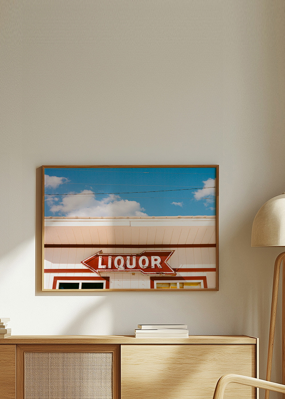 Vintage foto skilt 'LIQUOR' mod blå himmel – Product2
