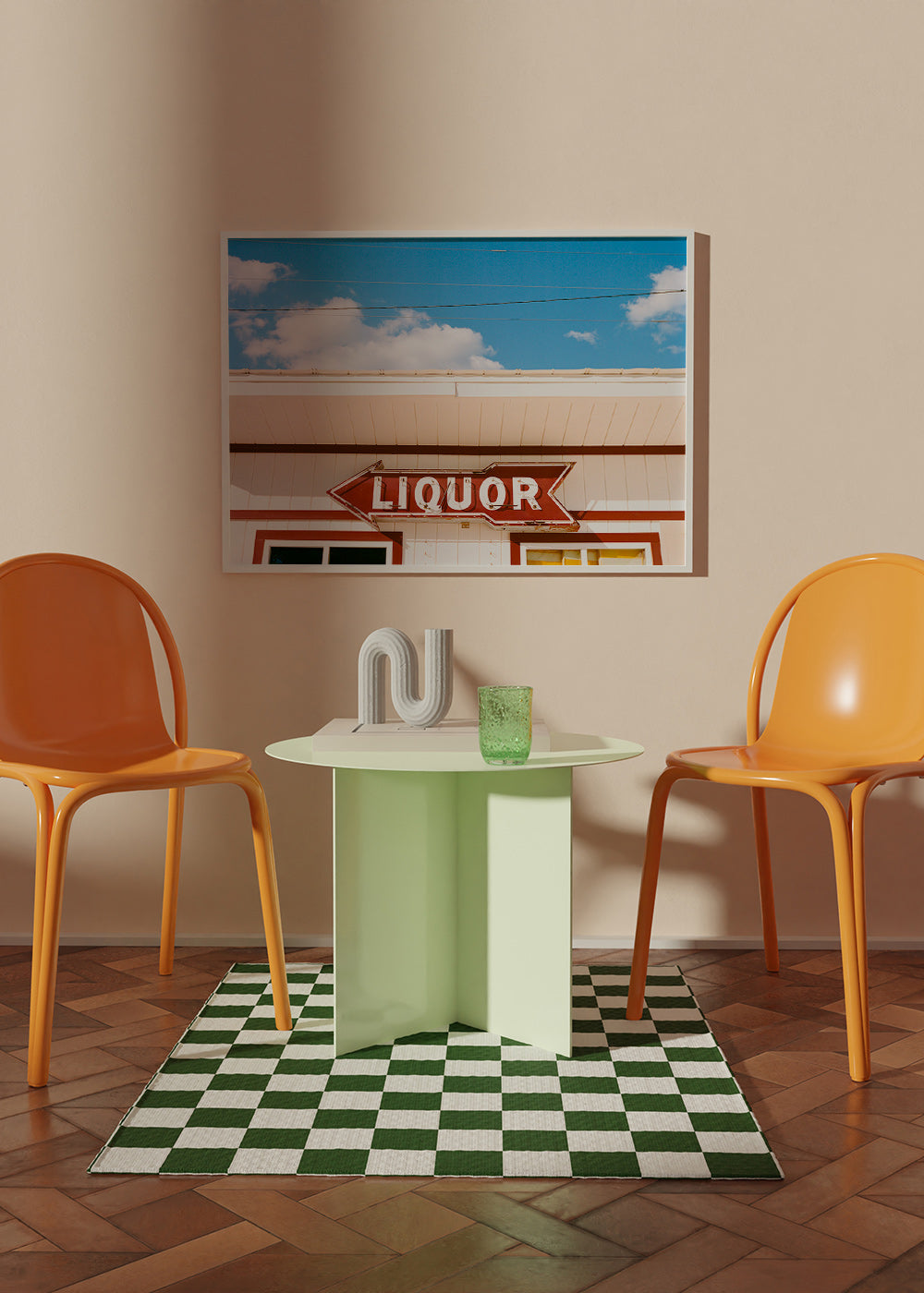 Vintage foto skilt 'LIQUOR' mod blå himmel – Product3