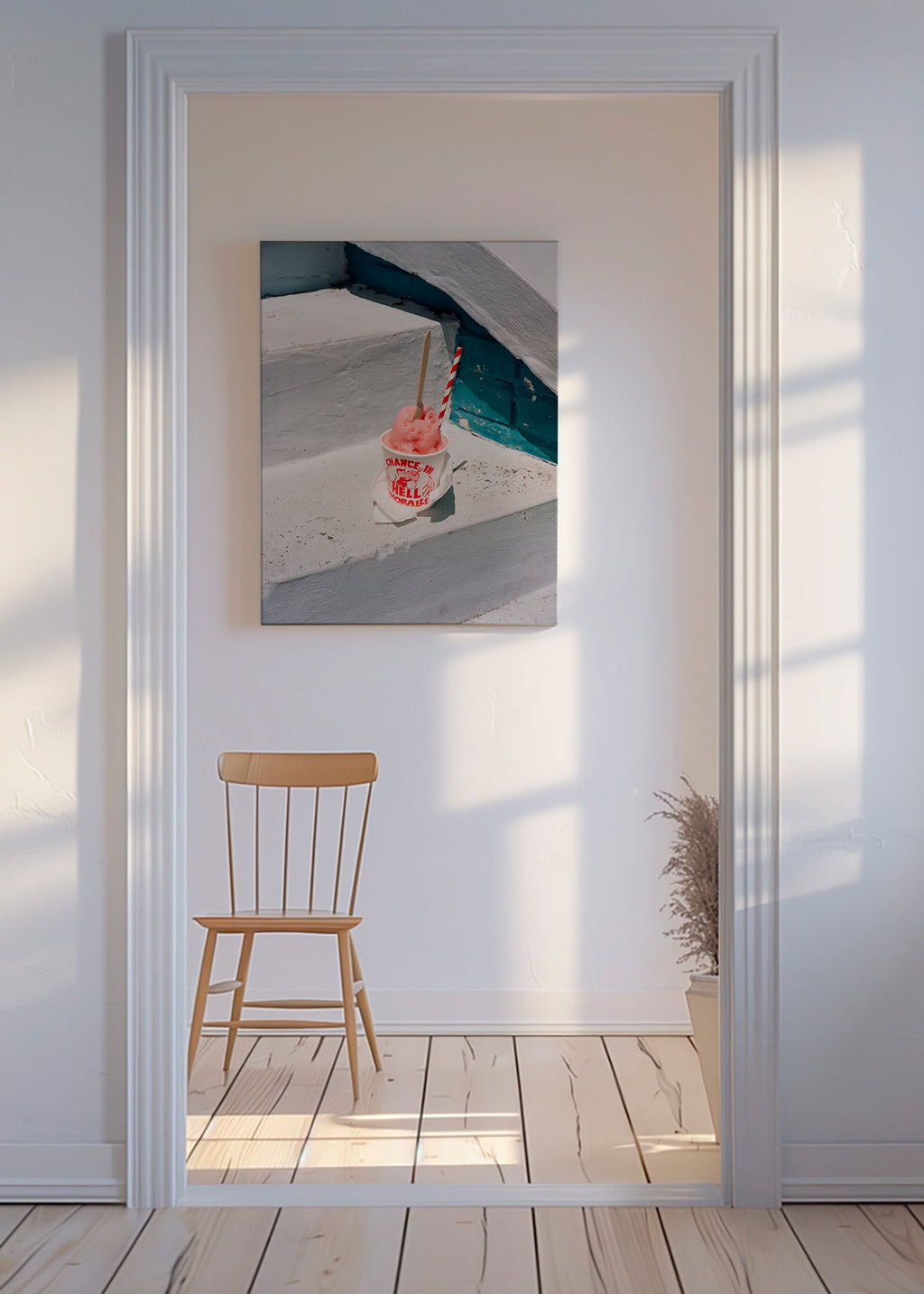 Køkkenkunst: lyserød sorbet på hvide trin – Canvas