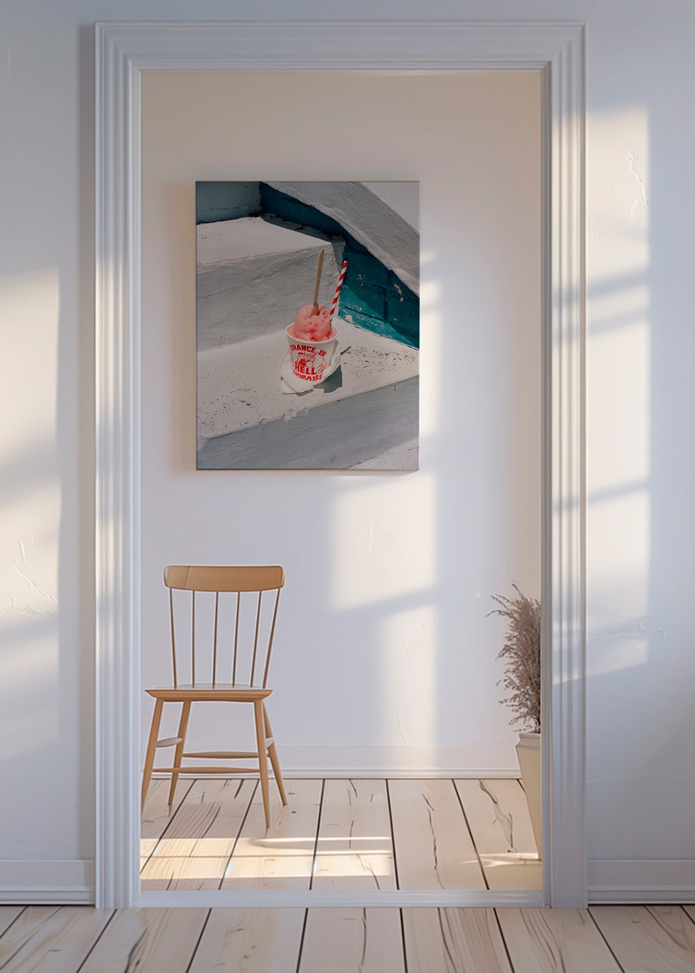 Køkkenkunst: lyserød sorbet på hvide trin – Canvas
