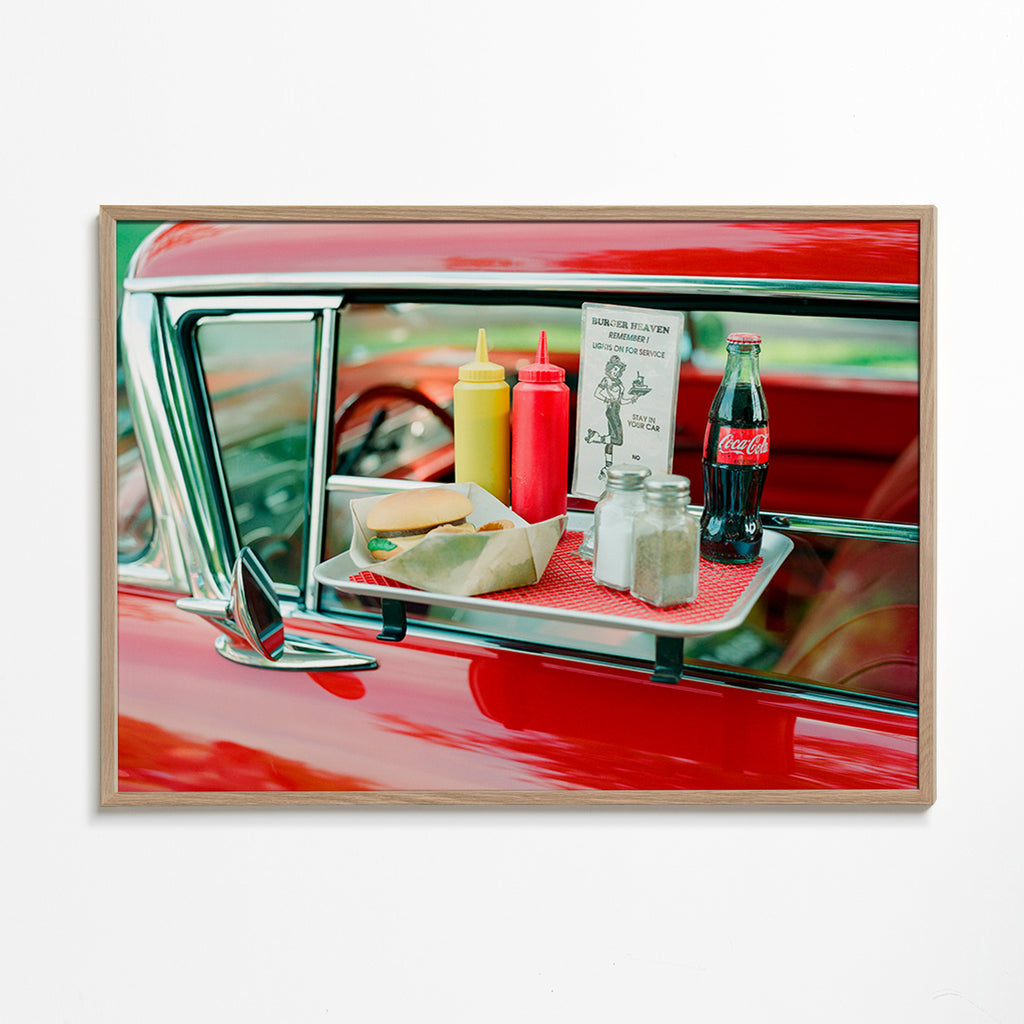 Vintage kunst klassisk bil med diner bakke – Oak Frame