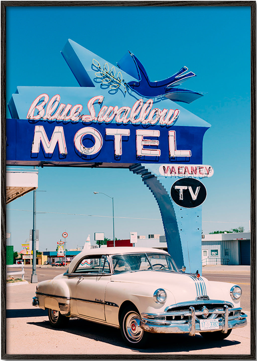 Vintage motel foto med klassisk bil – Black Frame