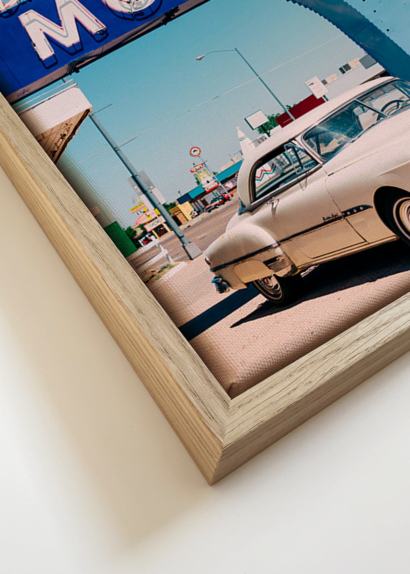 Vintage motel foto med klassisk bil – Canvas detail