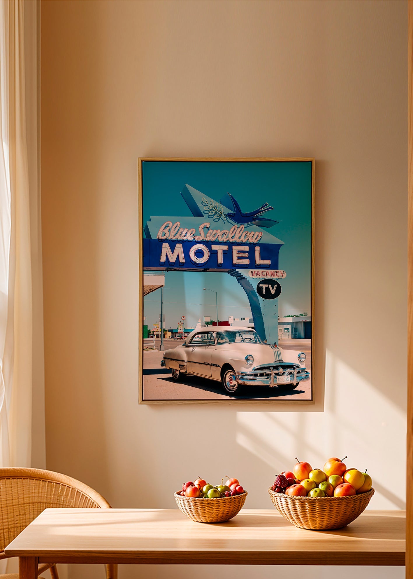 Vintage motel foto med klassisk bil – Canvas1