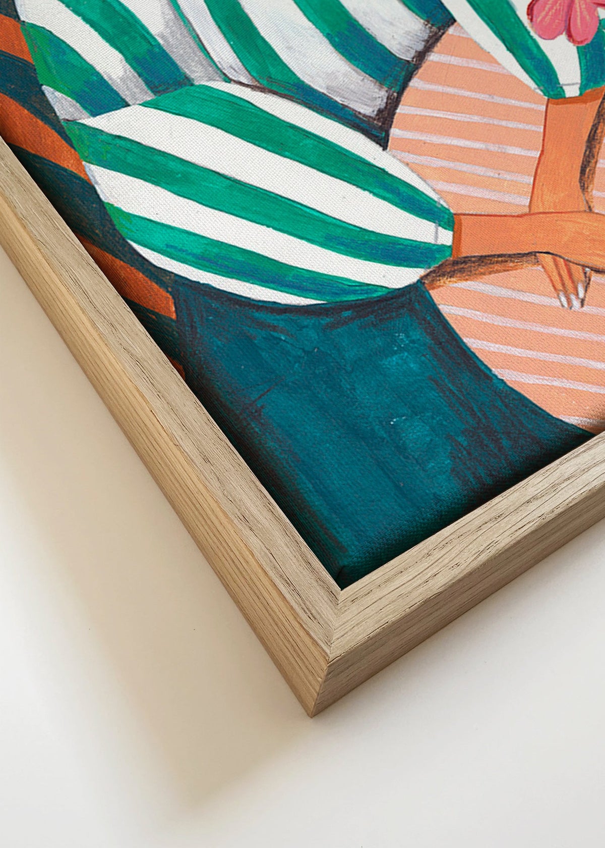 Illustration af kvinde i striber med plante – Canvas detail