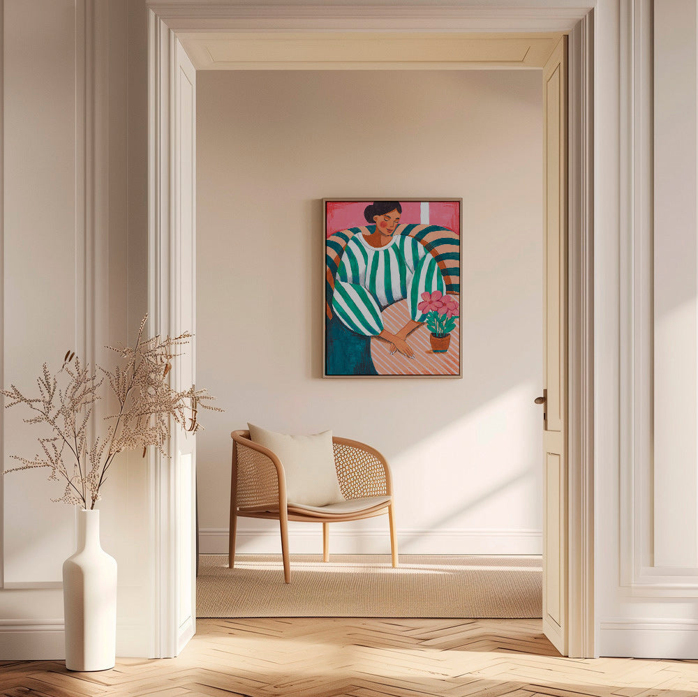 Illustration af kvinde i striber med plante – Canvas1