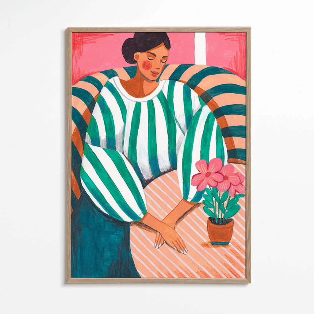 Illustration af kvinde i striber med plante – Oak Frame