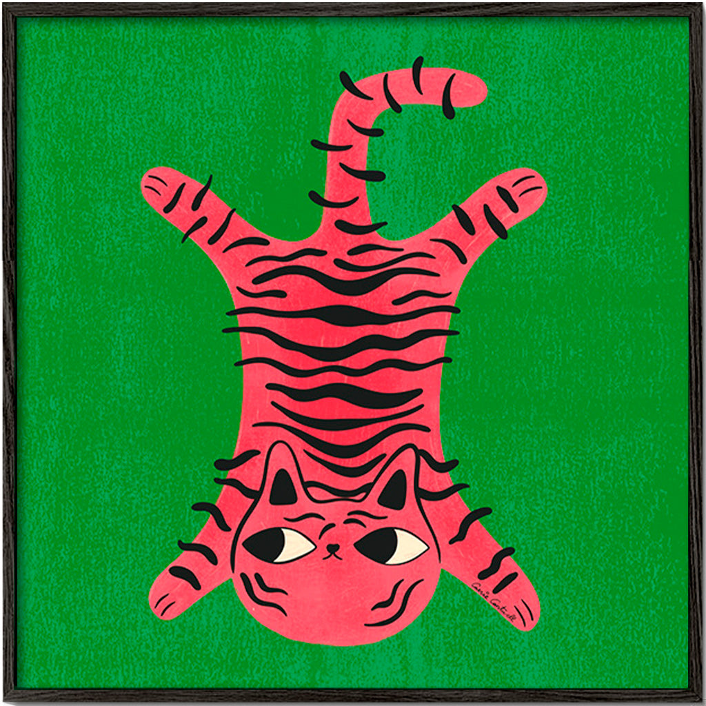 Rosa kat illustration med sorte striber – Black Frame