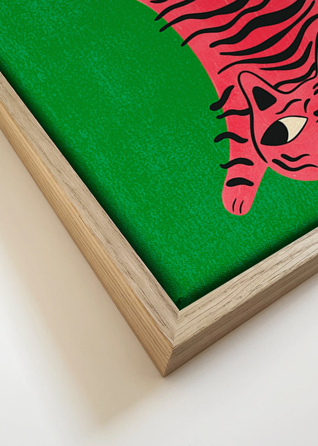 Rosa kat illustration med sorte striber – Canvas detail