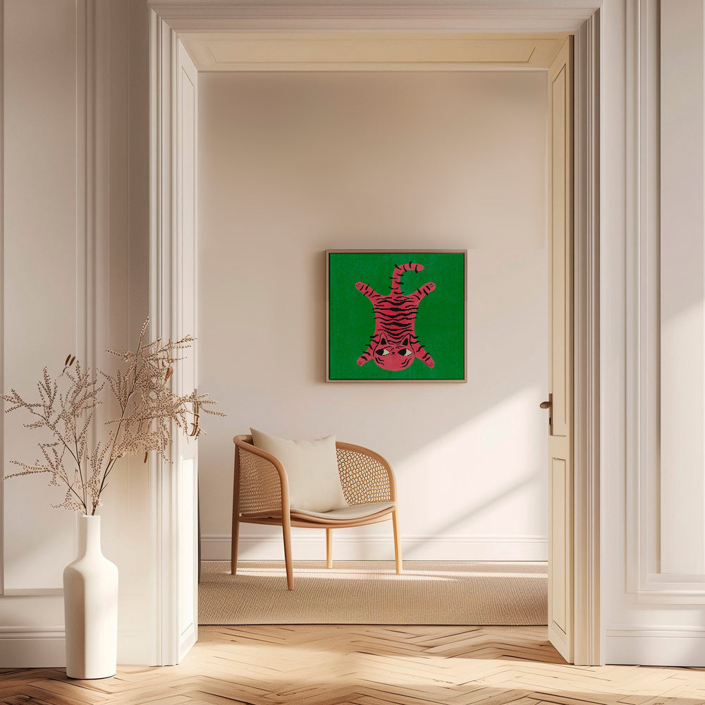 Rosa kat illustration med sorte striber – Canvas1