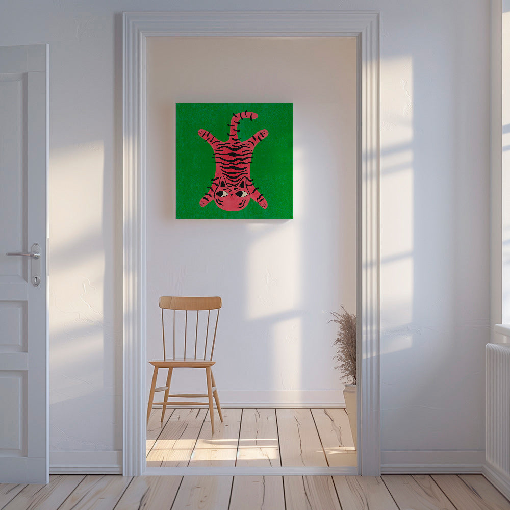 Rosa kat illustration med sorte striber – Canvas