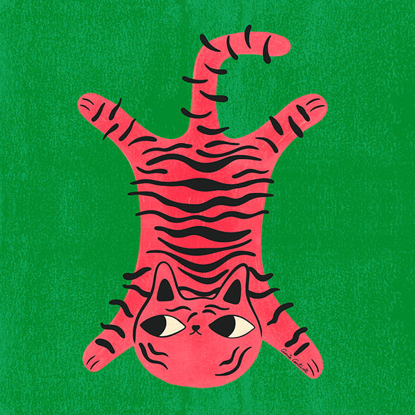 Rosa kat illustration med sorte striber
