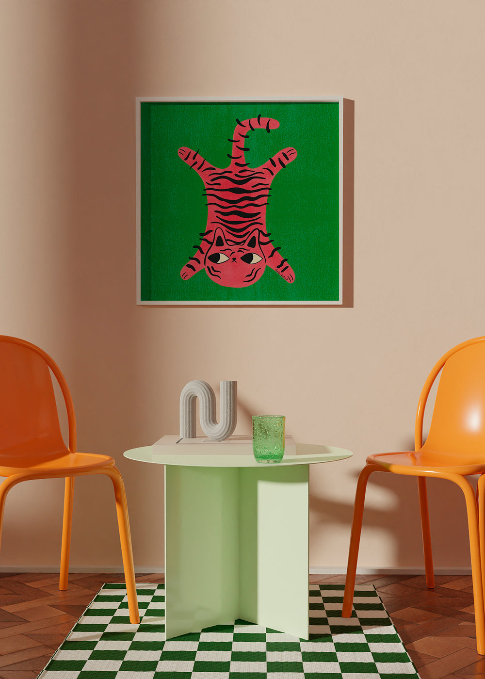Rosa kat illustration med sorte striber – Product3