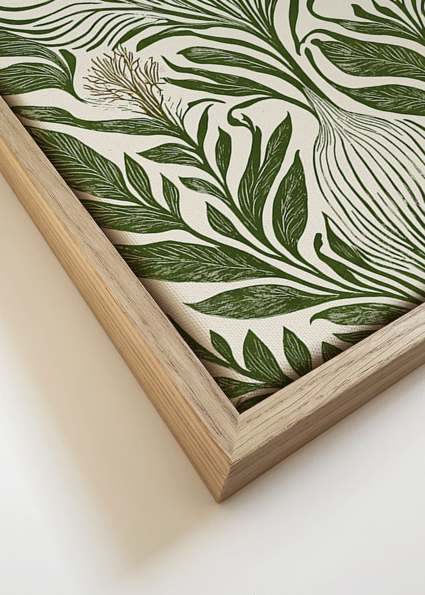 Botanisk plakat med grøn linjetegning – Canvas detail