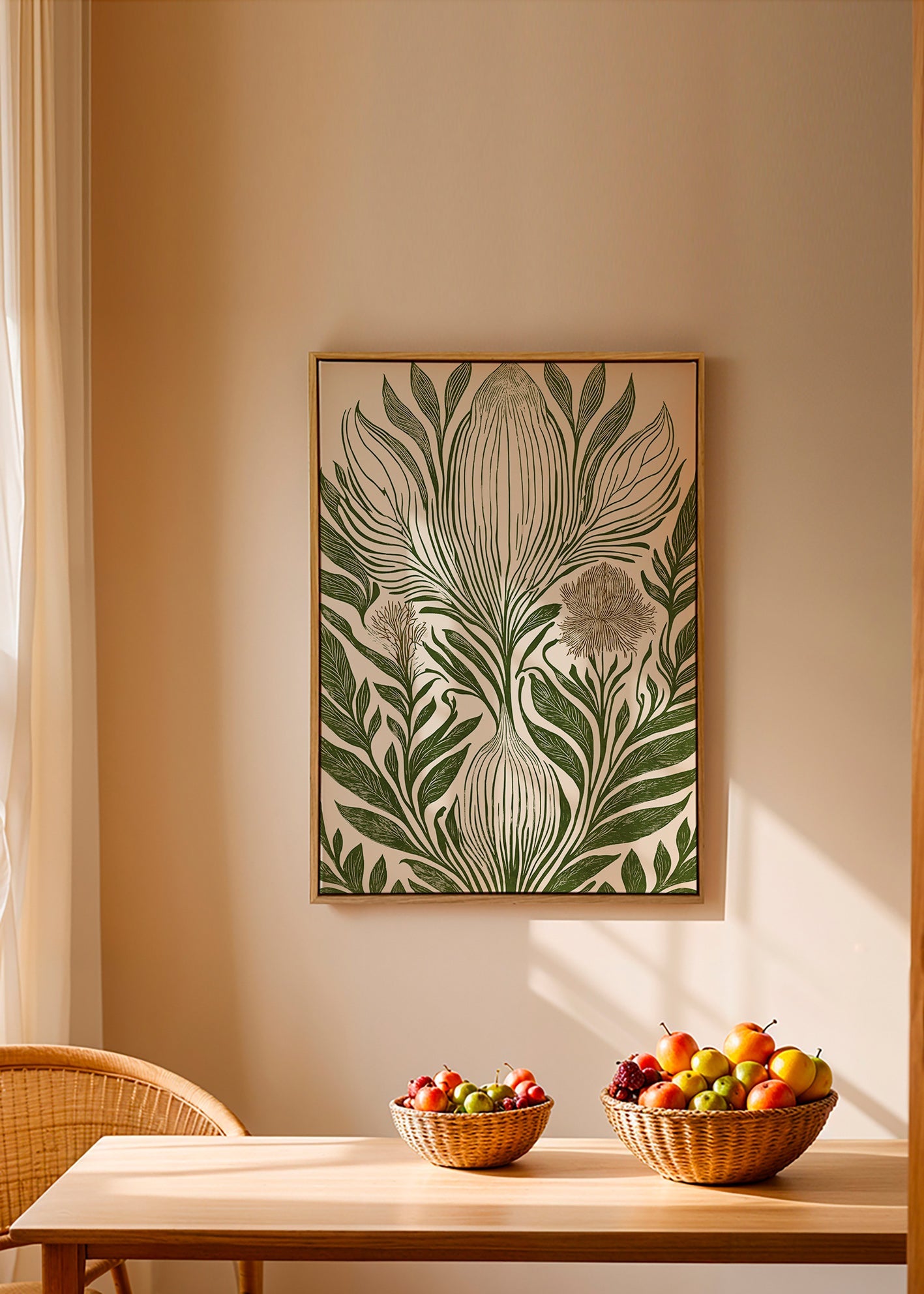 Botanisk plakat med grøn linjetegning – Canvas2