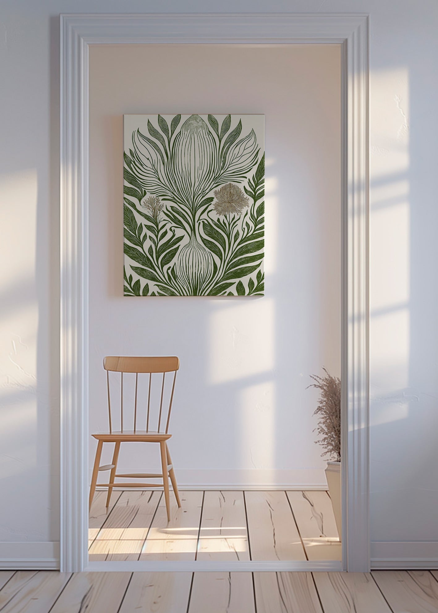 Botanisk plakat med grøn linjetegning – Canvas