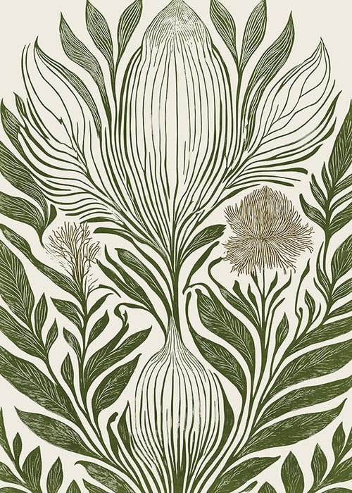 Botanisk plakat med grøn linjetegning