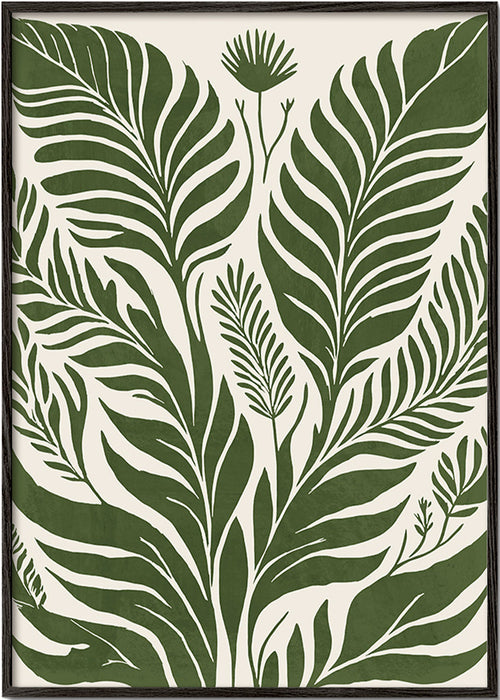 Botanisk plakat grønne blade på beige – Black Frame
