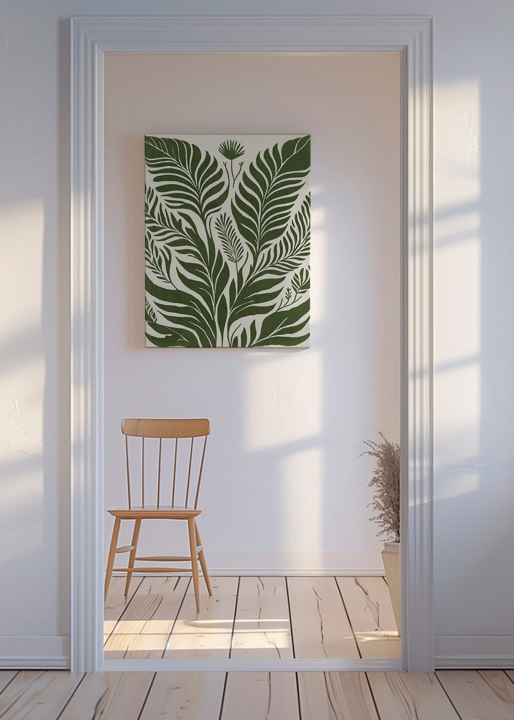 Botanisk plakat grønne blade på beige – Canvas