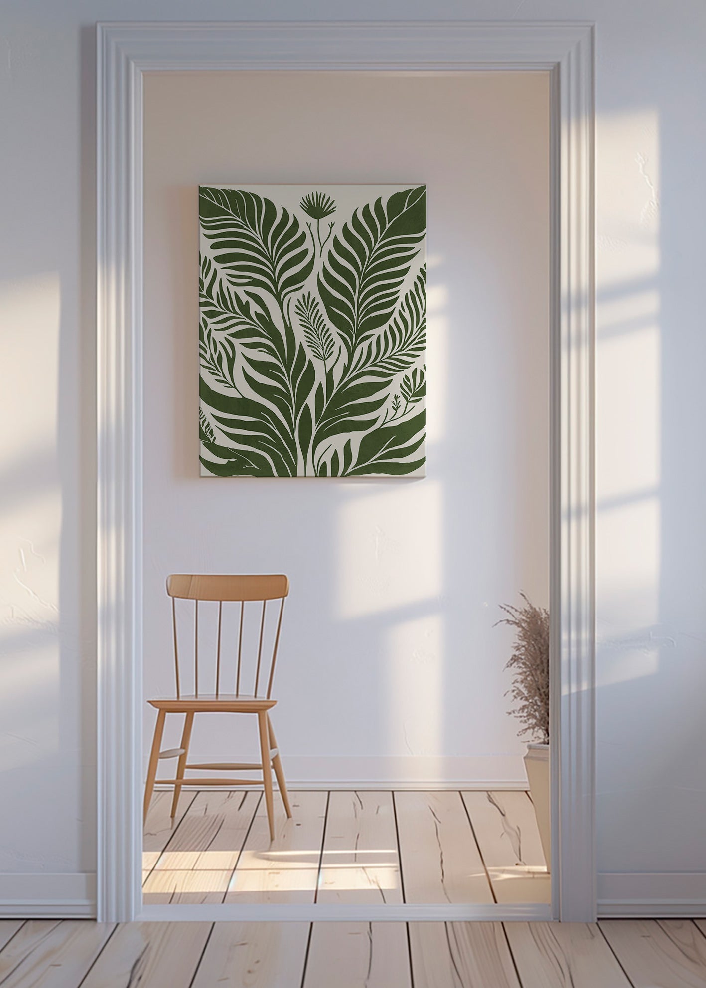Botanisk plakat grønne blade på beige – Canvas