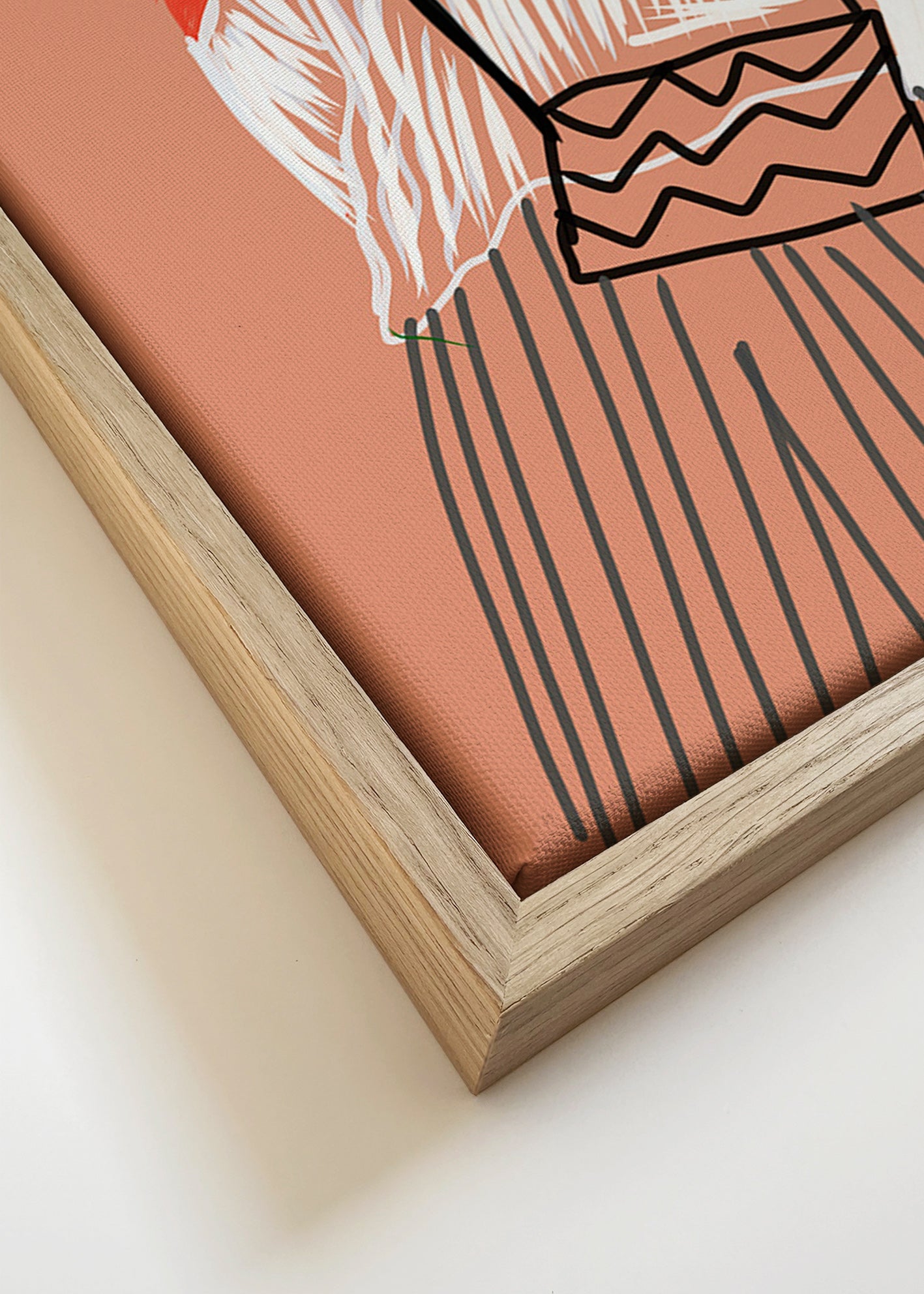 Illustration af kvinde med koral taske – Canvas detail