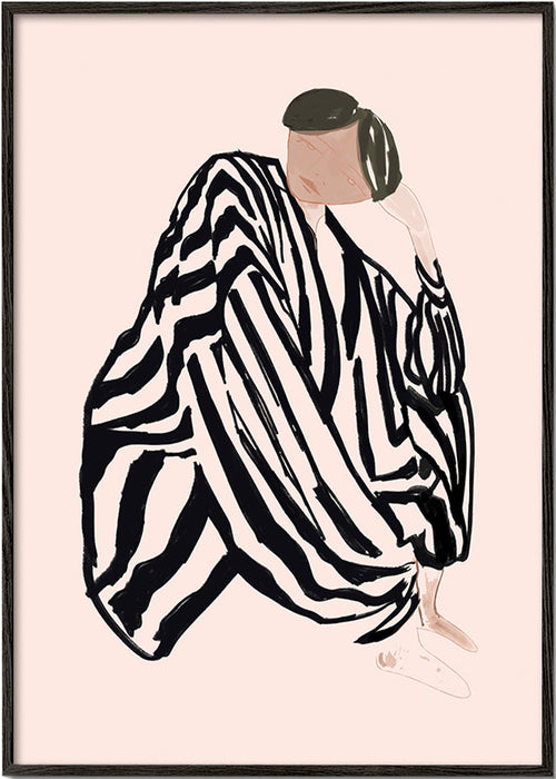 Illustration kvindelig figur med grafiske striber – Black Frame